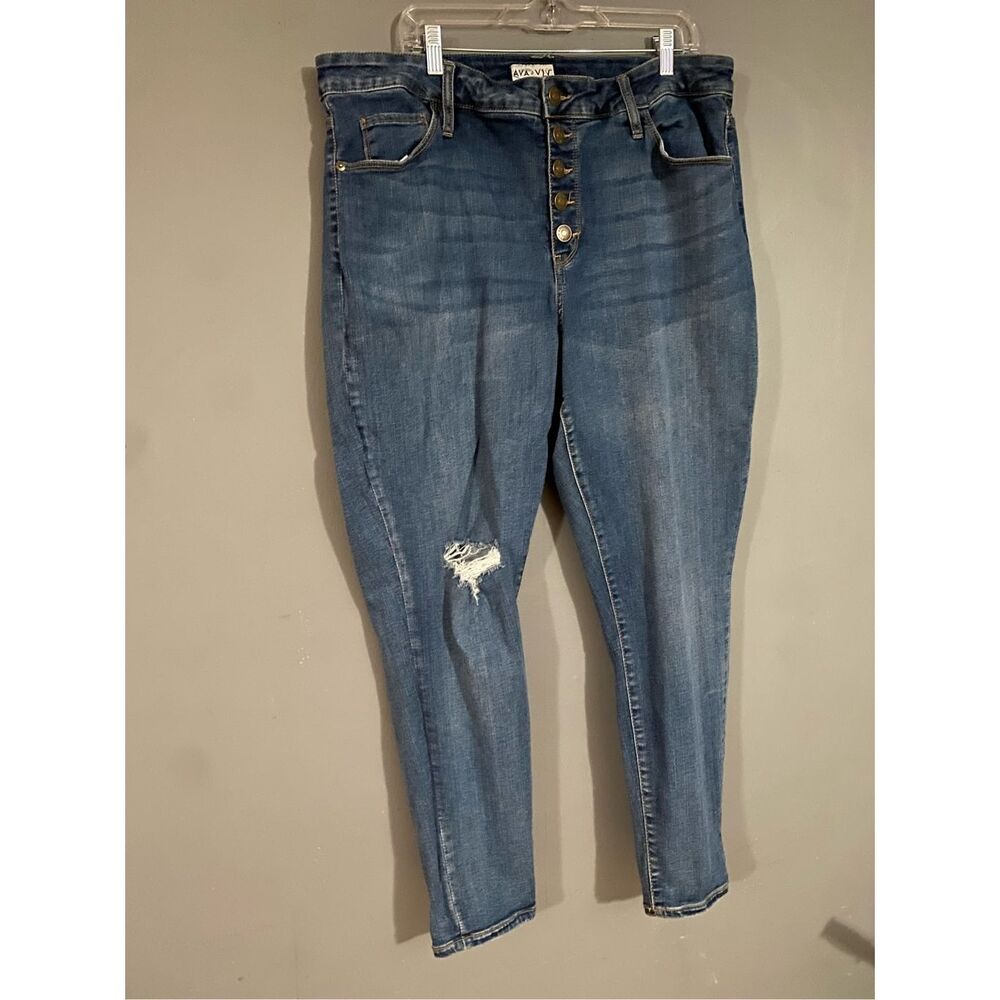 Ava & Viv Hi-rise Skinny Destroyed Faded Button Fly Jeans Size 20W - Picture 2 of 5